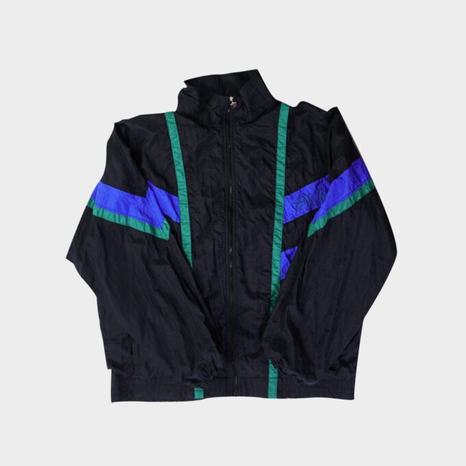 Veste Coupe-Vent Fila Urban Style - Noir, Bandes Bleu Indigo et Vert