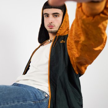 Veste vintage Nike Internationale orange et grise à capuche, logo brodé dans le dos