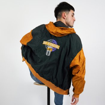 Veste vintage Nike Internationale orange et grise à capuche, logo brodé dans le dos