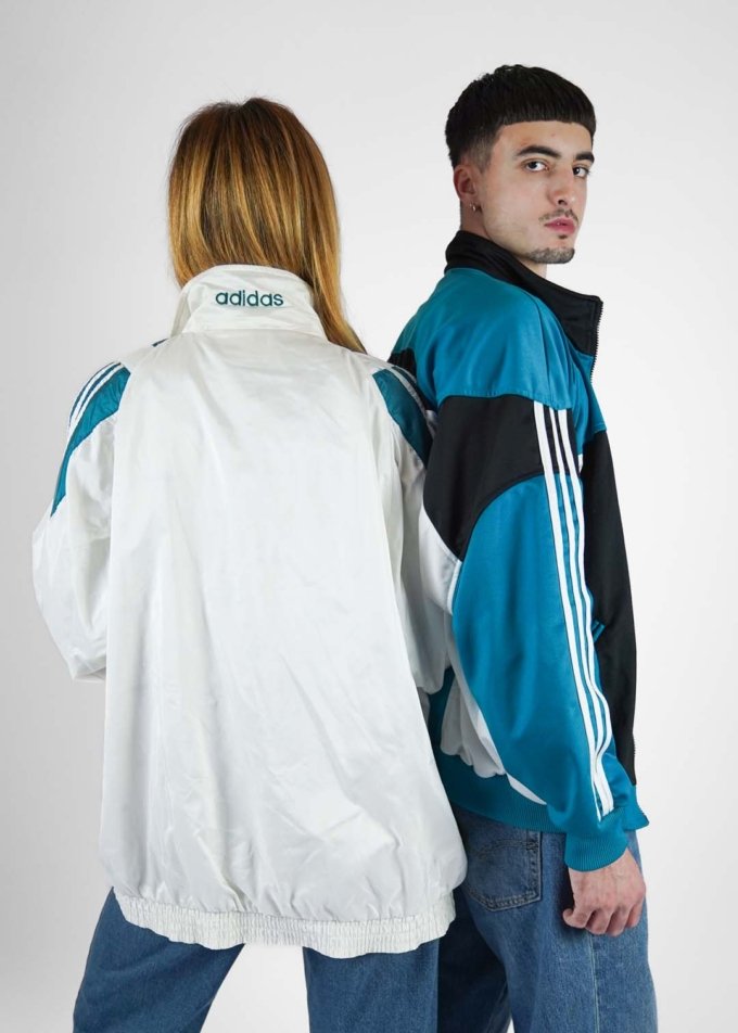 Veste Adidas Vintage 90' - Édition Tennis - Blanc & Bleu Menthe
