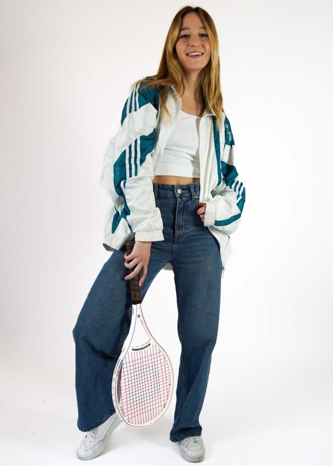 Veste Adidas Vintage 90' - Édition Tennis - Blanc & Bleu Menthe