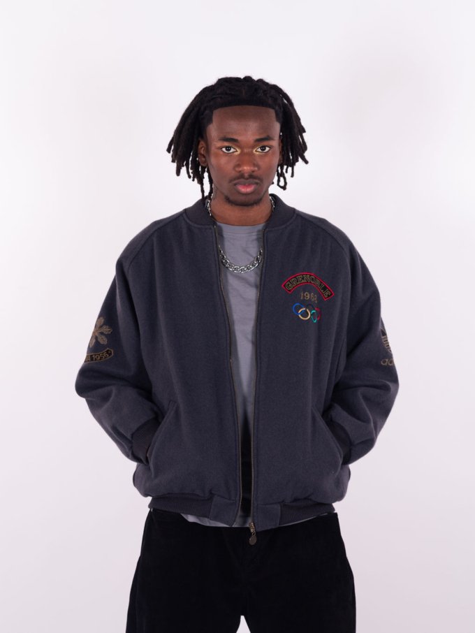 Bomber vintage Adidas Jeux Olympiques 1968 en laine gris