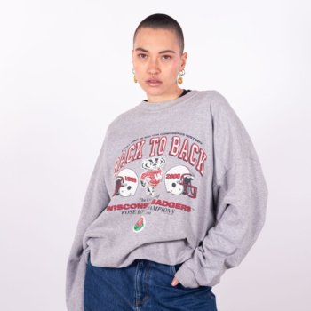 Sweat US vintage gris chiné avec inscription Back to Back Wisconsin Badgers, First Time Big Ten Conference et Rose Bowl Champions - face