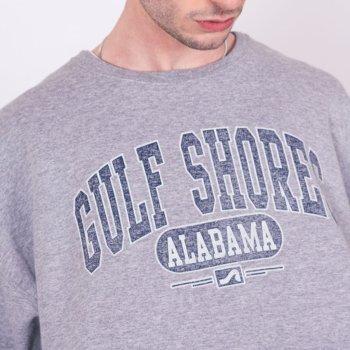 Sweat vintage gris chiné avec imprimé Gulf Shores Alabama bleu et coupe oversize