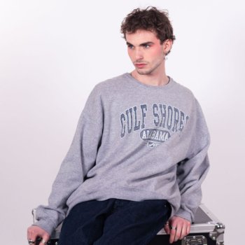 Sweat vintage gris chiné avec imprimé Gulf Shores Alabama bleu et coupe oversize