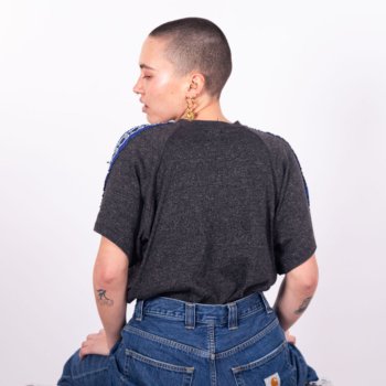 T-shirt Kappa vintage gris chiné, coupe crop oversize avec bandes logo sur les manches - dos