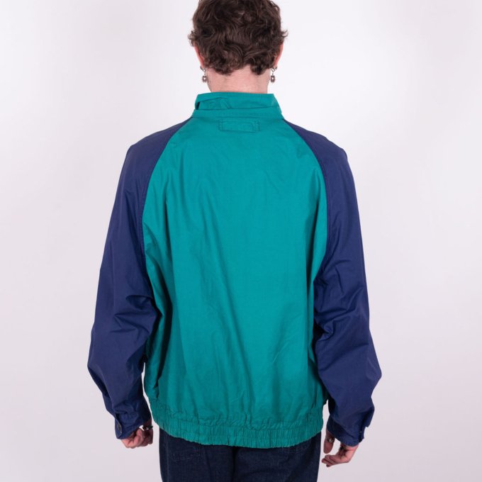 Veste Lacoste vintage turquoise et bleue avec logo crocodile brodé, boutons pressions et élastique à la taille - dos