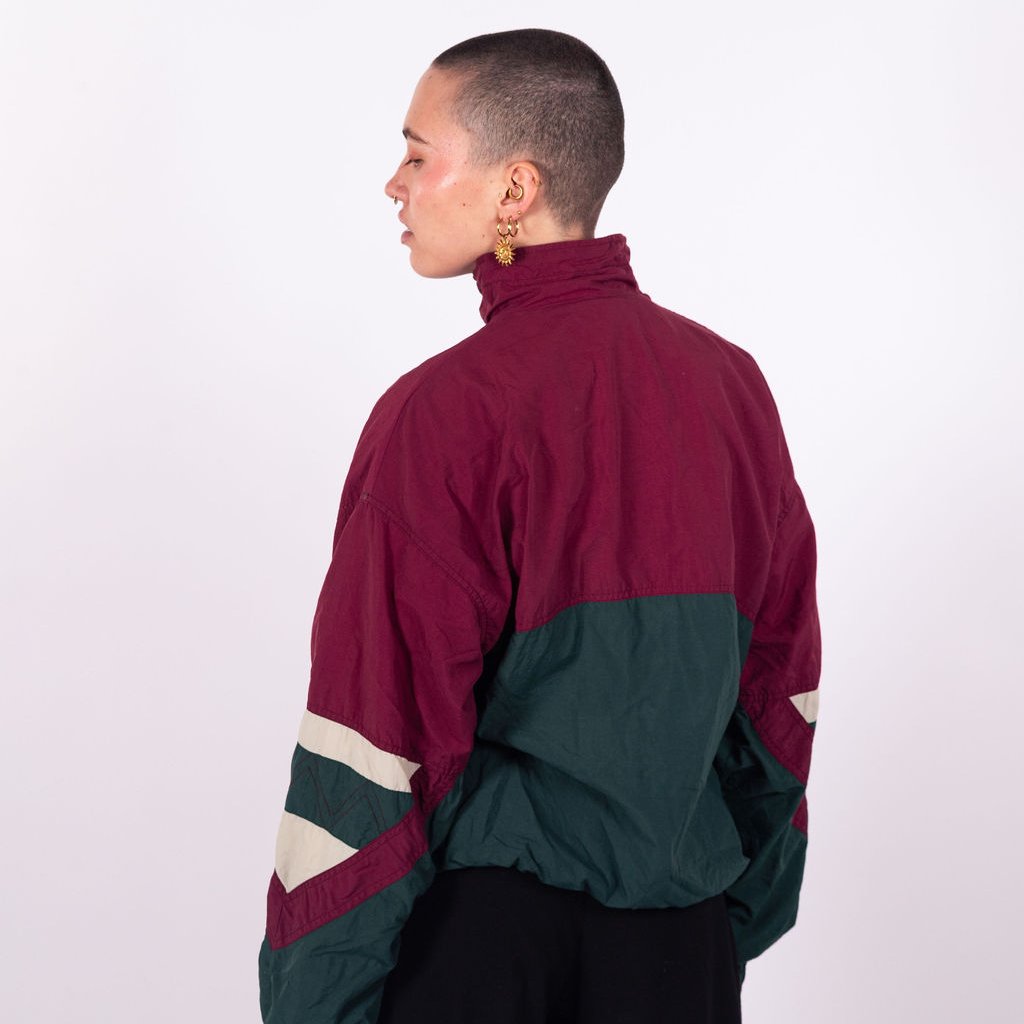 Veste Reebok vintage bordeaux crème et verte avec logo brodé et cordon de serrage - dos