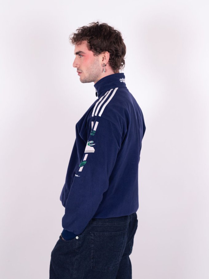 Veste Adidas 1 World bleue et bande blanches et logo vert année 80 - profil