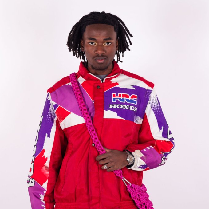 Veste vintage Honda HRC rouge, blanche et fuchsia avec manches amovibles et logos