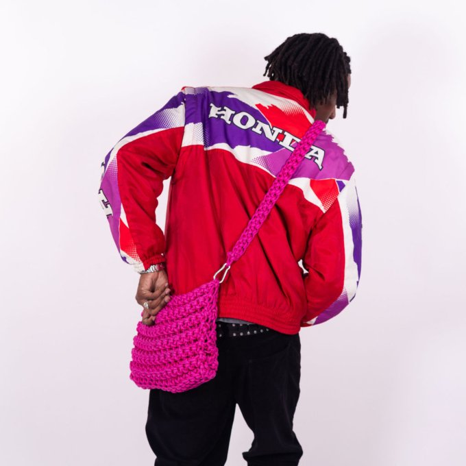 Veste vintage Honda HRC rouge, blanche et fuchsia avec manches amovibles et logos