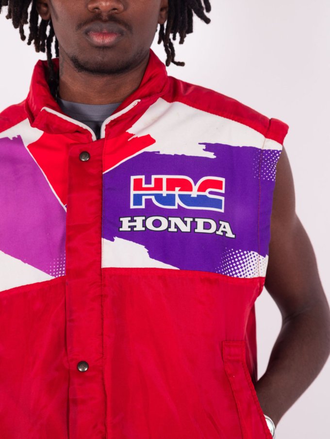 Veste vintage Honda HRC rouge, blanche et fuchsia avec manches amovibles et logos